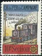 Philatelie France : Chemin de Fer de Campagne : 10e Section : Pro Patria 1914-15-16 Steam Train 